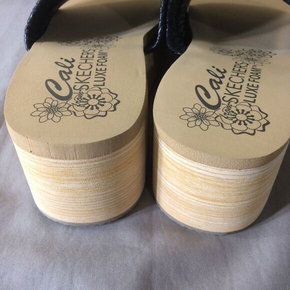 Cali By Skechers Luxe Foam Wedge Slide Sandals Black Raffia Size 11 New - Picture 8 of 8